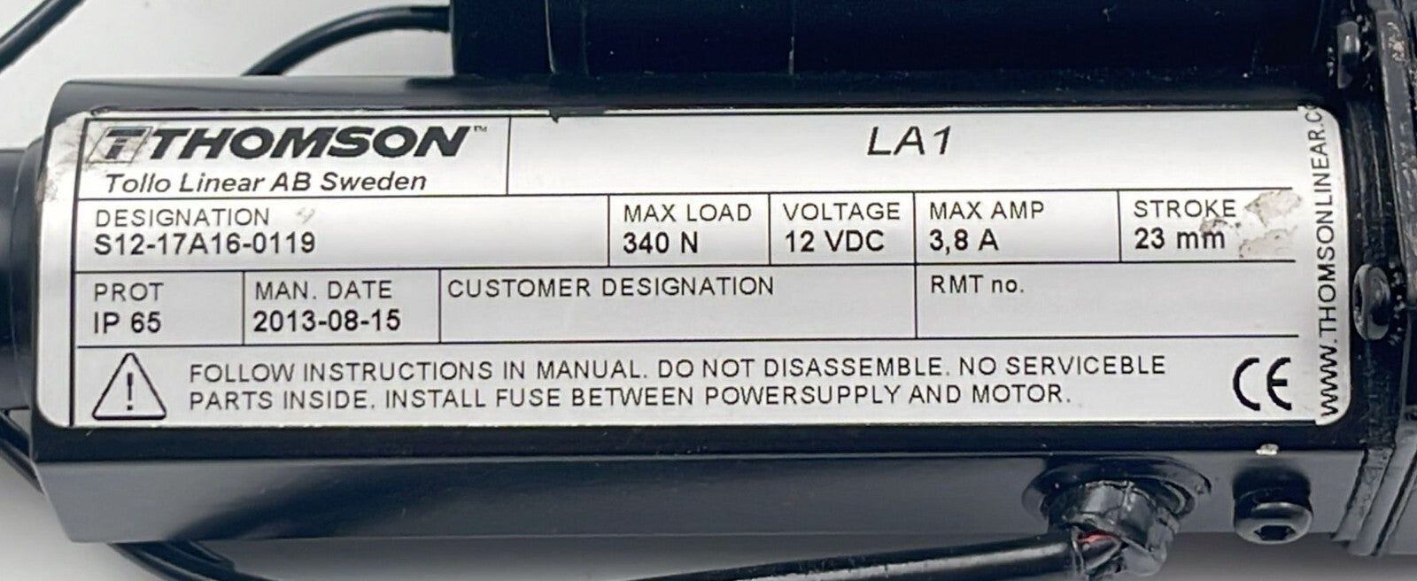 Thomson LA1 linear actuator S12-17A16-0119 340N 12VDC 23mm stroke for industrial automation applications