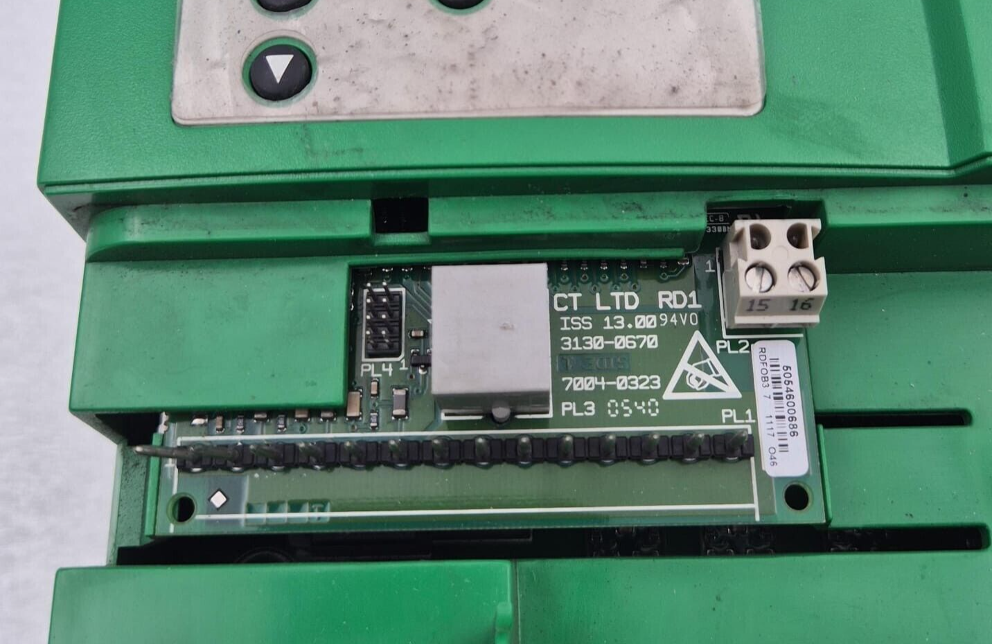 Control Techniques frequency drive specification label close-up