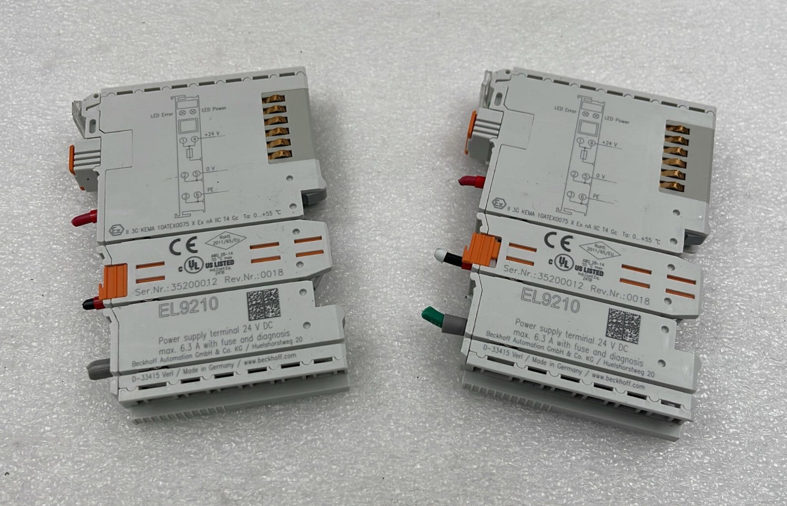 [LOT 2 PCS] BECKHOFF EL9210 PLC Module Power Supply Terminal 24 VDC