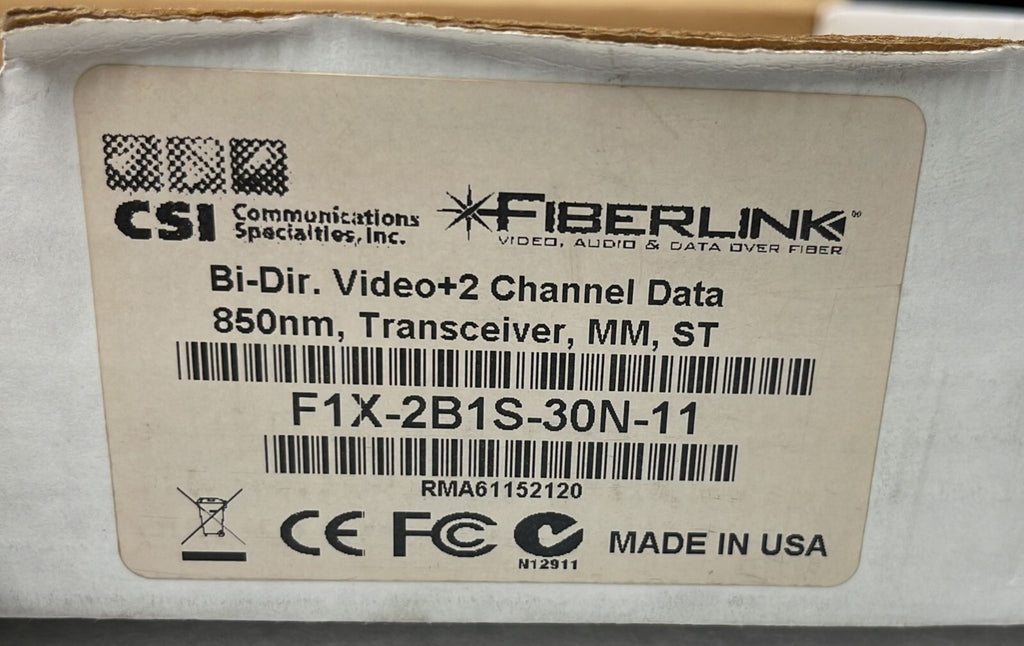 FIBERLINK F1X-2B1S-30N-11 Bi-Dir VIDEO+2 CHANNEL DATA 850nm TRANSCEIVER MM ST