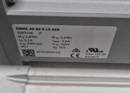 Festo EMME-AS-80-S-LS-ASB servo motor specification label close-up