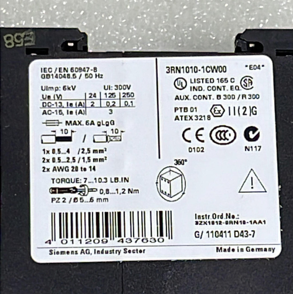 Siemens 3RN1010-1CW00 Thermistor motor protection relay 24-240V GB14048.5/50Hz