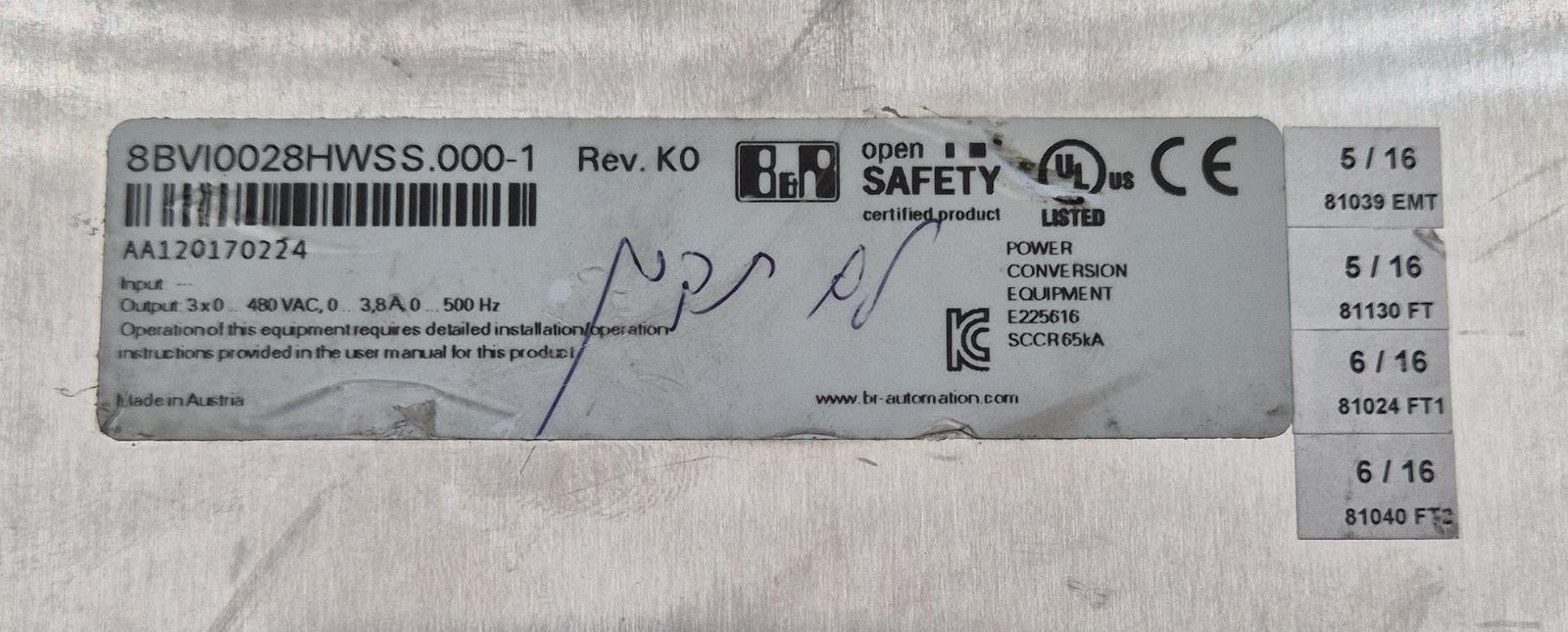 B&R Acopos Multi SafeMC I0028SS 8BVI0028HWSS.000-1 Inverter Servo Drive FOR PART