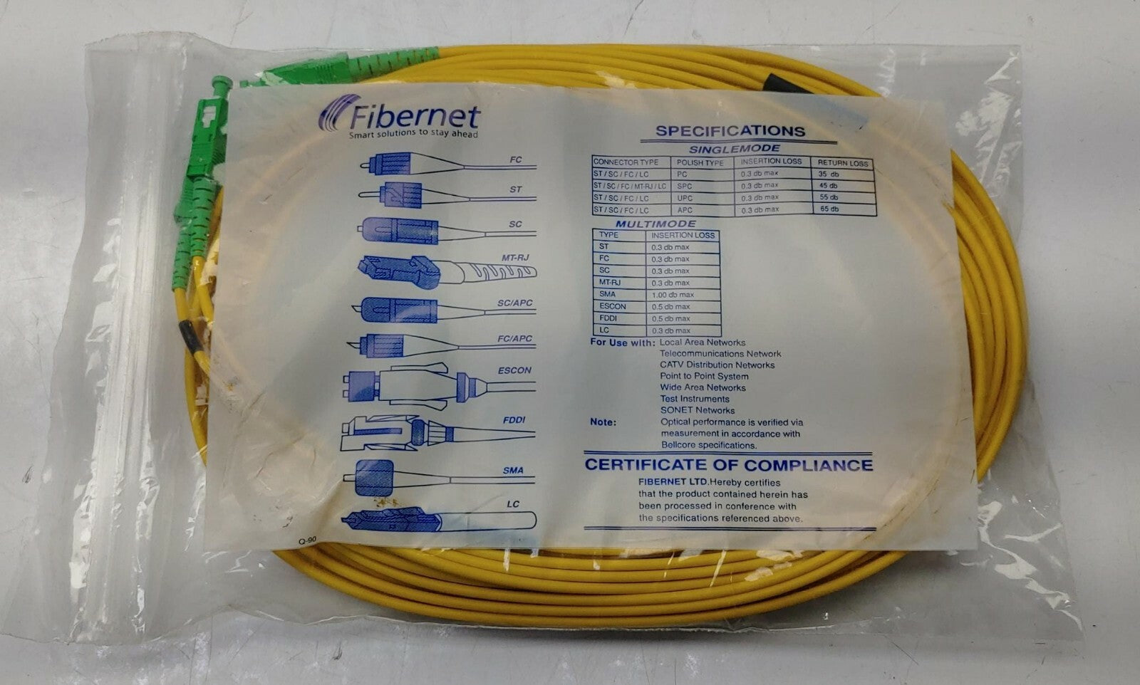FIBERNET Fiber Optic Patchcord SC/APC-SC/APC S.M 9/125 3MM DUPLEX 10M