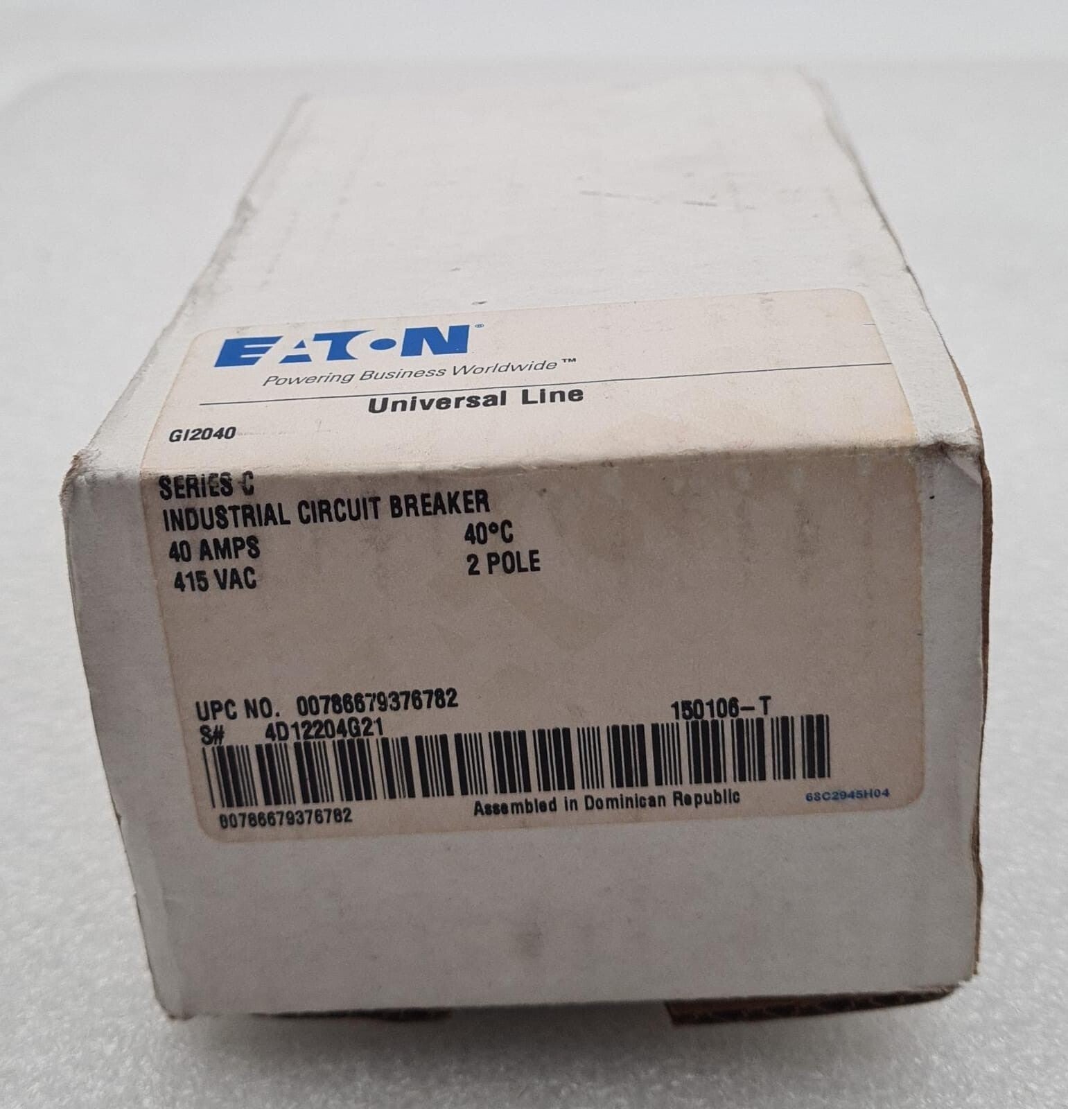 NEW- Eaton GI2040 Gi 125 Molded Case Industrial Circuit Breaker 40A 415VAC 2Pole