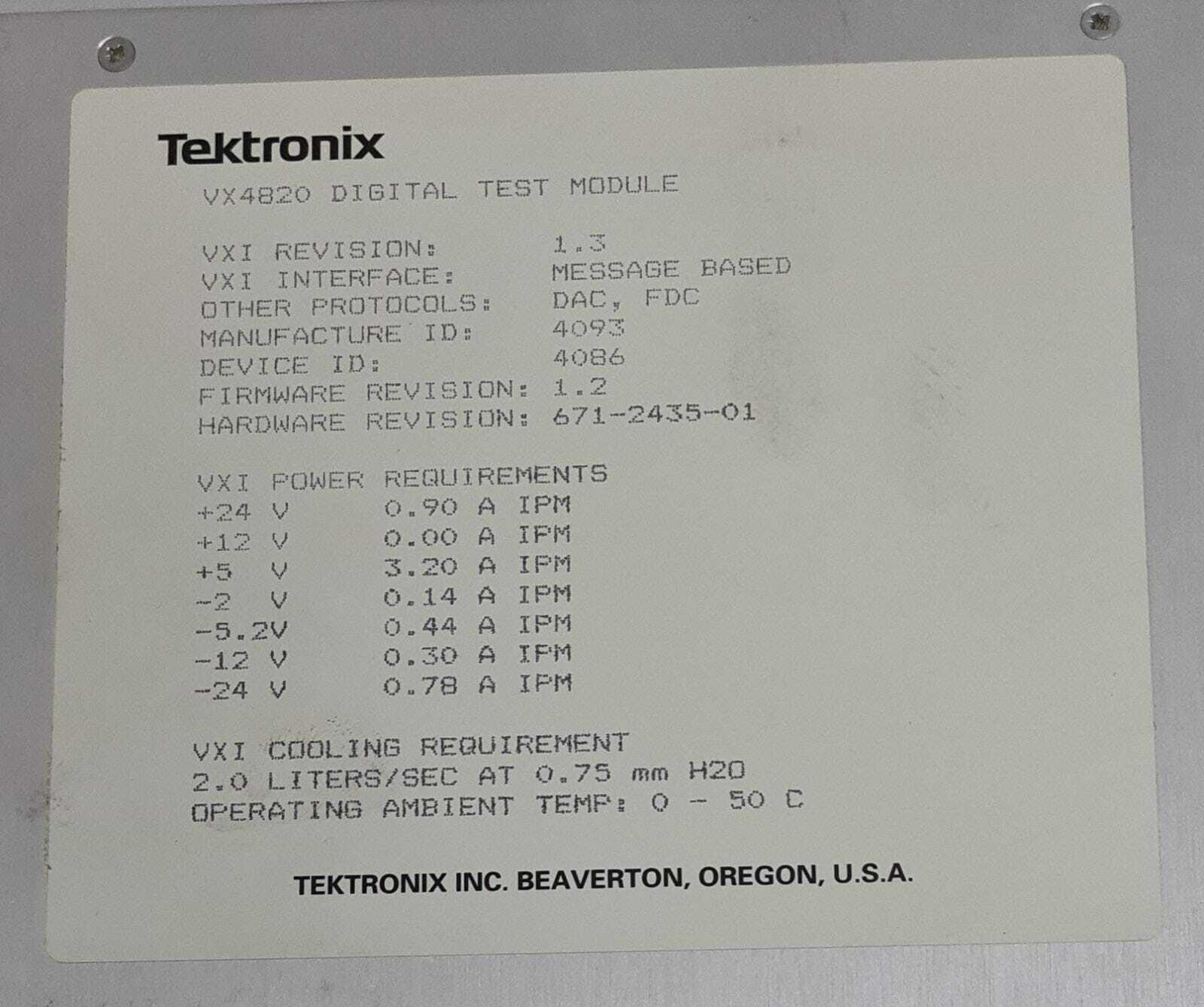 Tektronix TEK VX4820 Digital Test Module VXI 1.3 HW REV. 671-2435-01