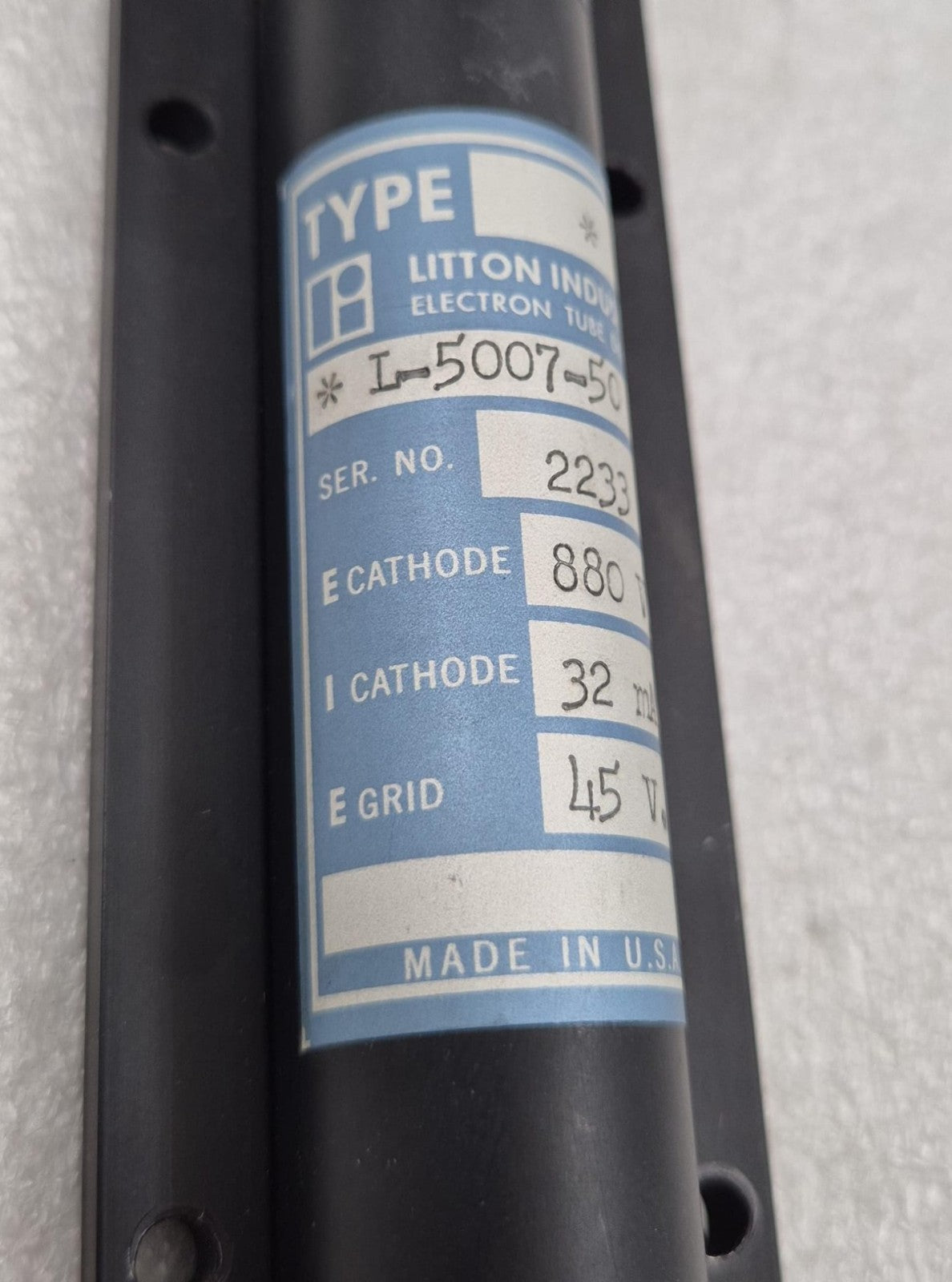 LITTON ELECTRON TUBE L-5007-50 CATHODE 880V 32mA GRID 45V