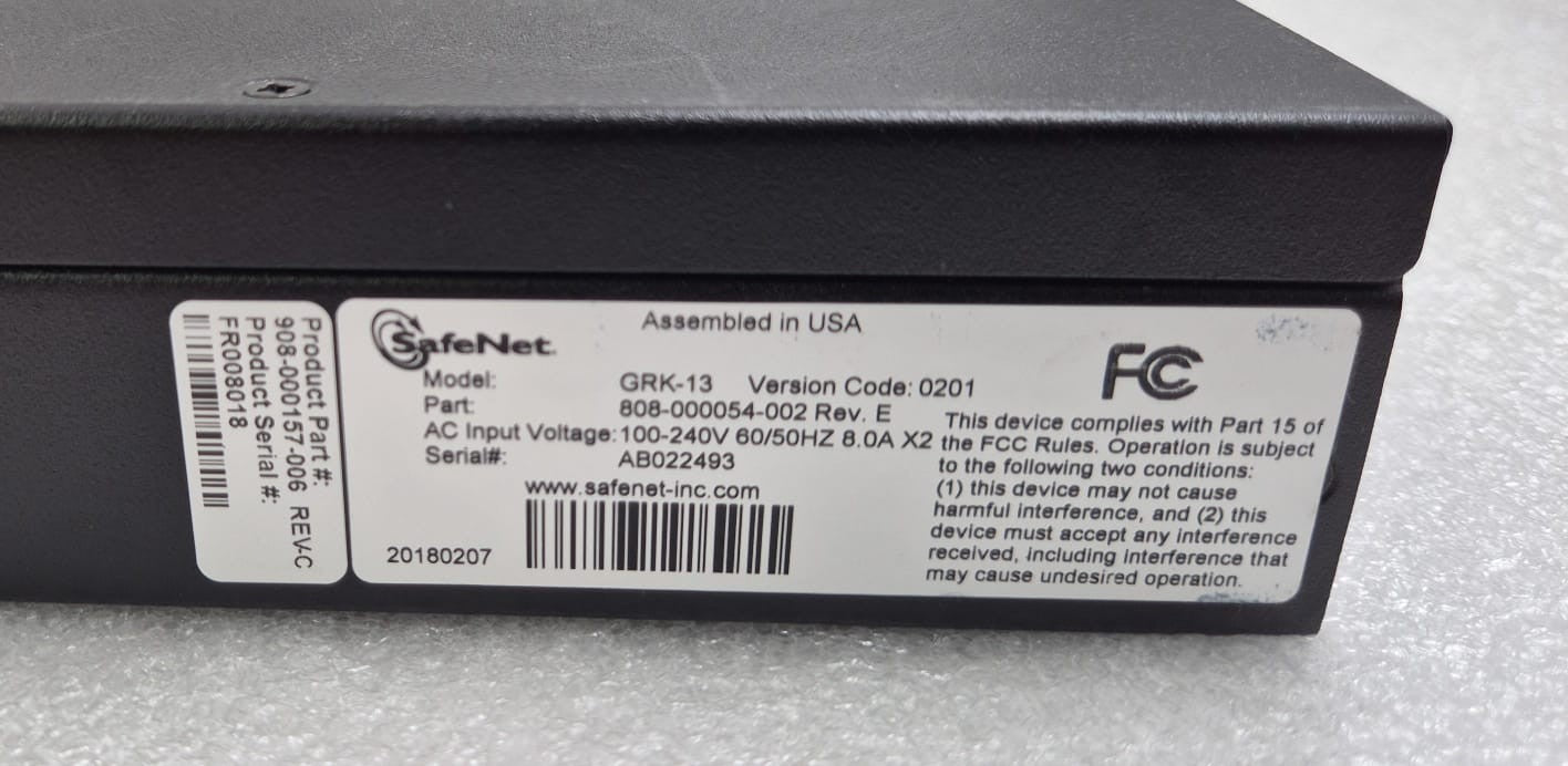 GEMALTO SafeNet GRK-13 808-000054-002 Network HSM Security Appliance Code 0201