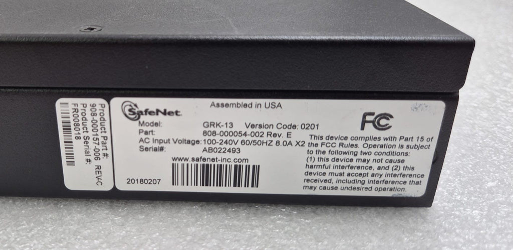 GEMALTO SafeNet GRK-13 808-000054-002 Network HSM Security Appliance Code 0201