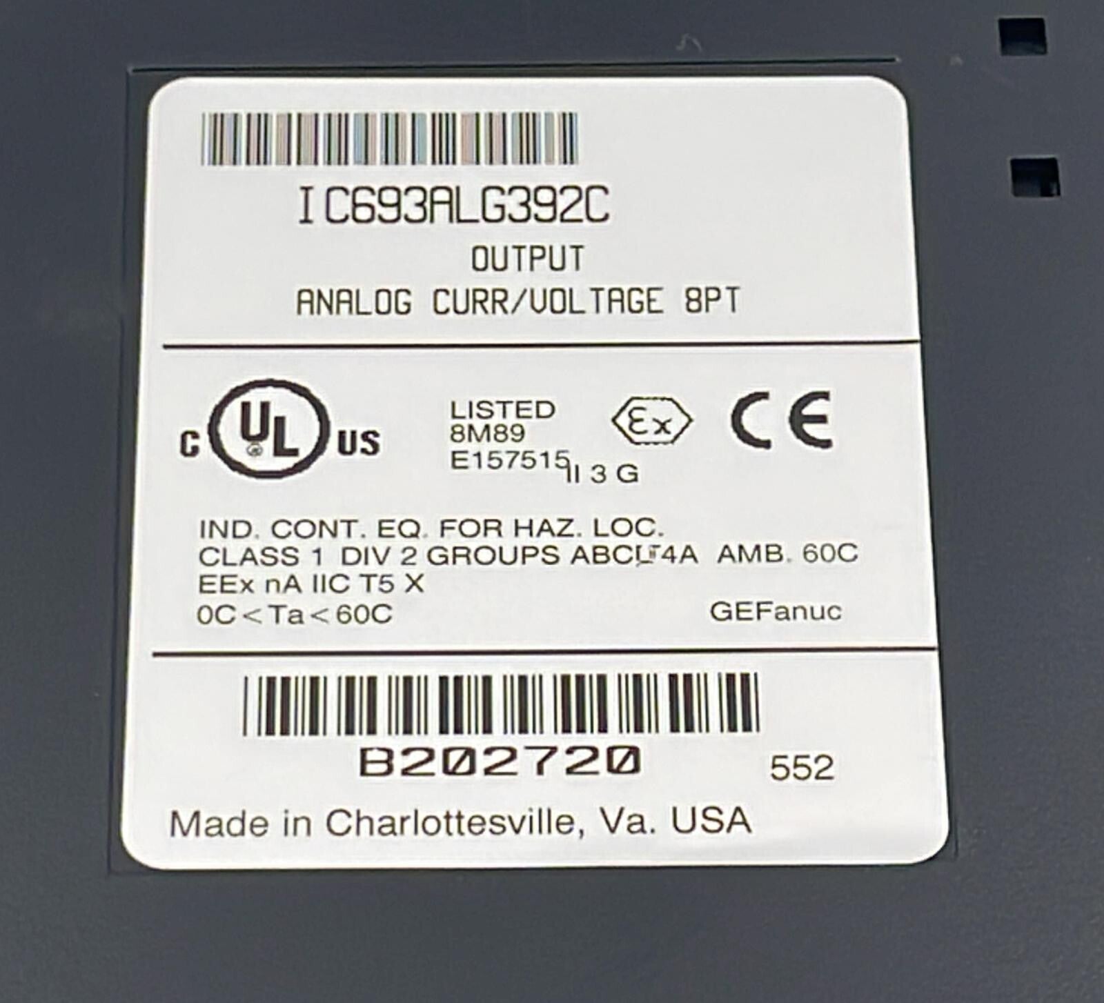 GE Fanuc IC693ALG392C Output Analog Curr/Voltage 8-PT **AS IS