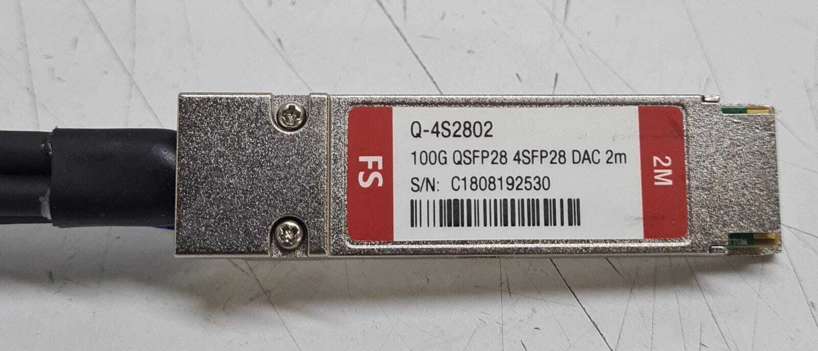 FS 2M (7ft) Cable Q-4S2802 100G QSFP28 4SFP28 DAC 4-Breakout Splitter Connector