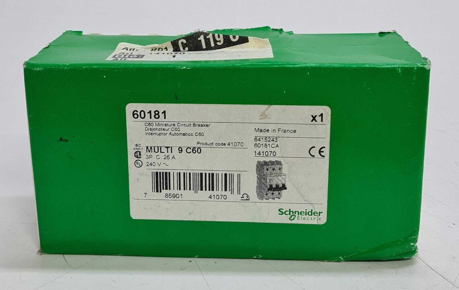NEW - Schneider Electric Multi 9 C60 3P 25A 60181 Miniature Circuit Breaker