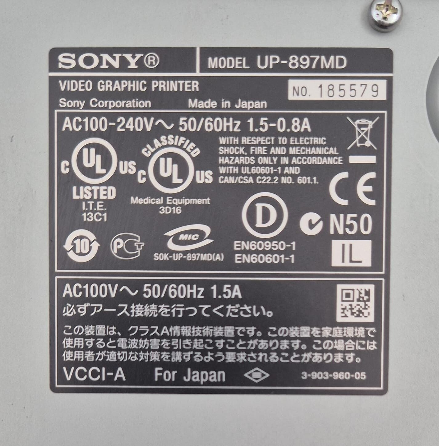 SONY UP-897MD Video Graphic Printer Thermal 100-240V for Ultrasound medical use