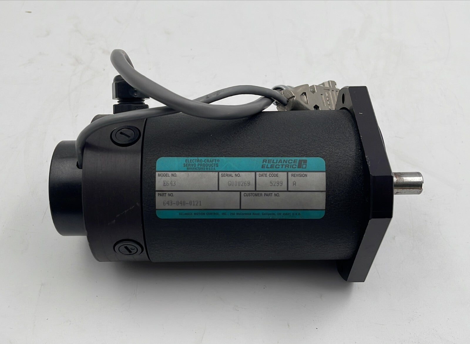 Reliance ElectroCraft E643 Servo motor 643-040-0121