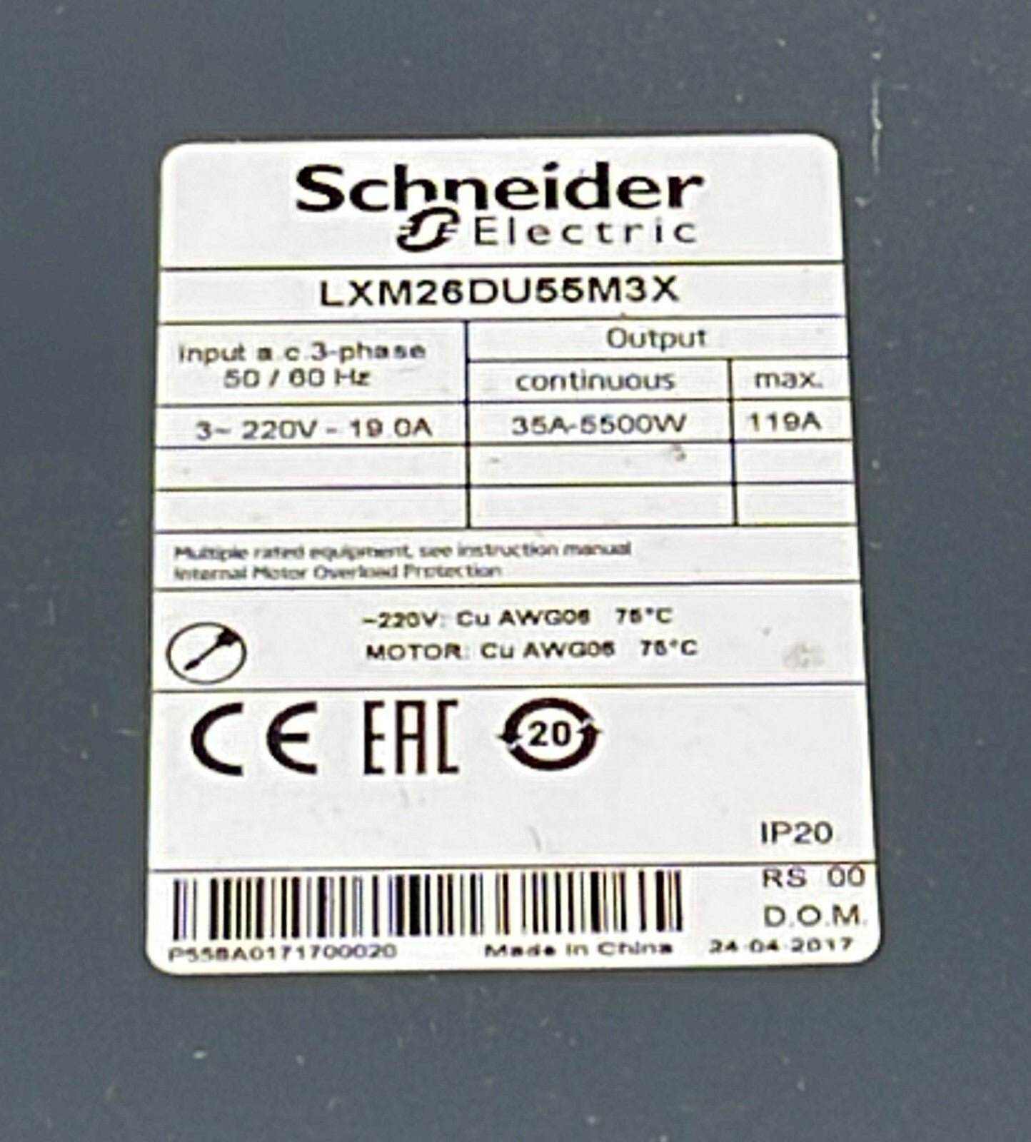 [NEW] SCHNEIDER Lexium 28 116717 AC Servo Drive LXM26DU55M3X 230V 35A 5500W