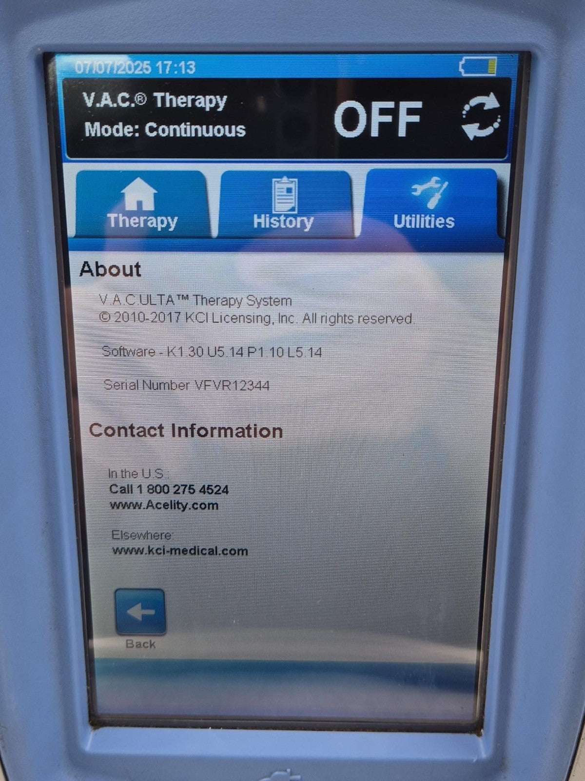 KCI VAC ULTA 60400 Negative Pressure Wound Therapy Unit Vacuum Healing System