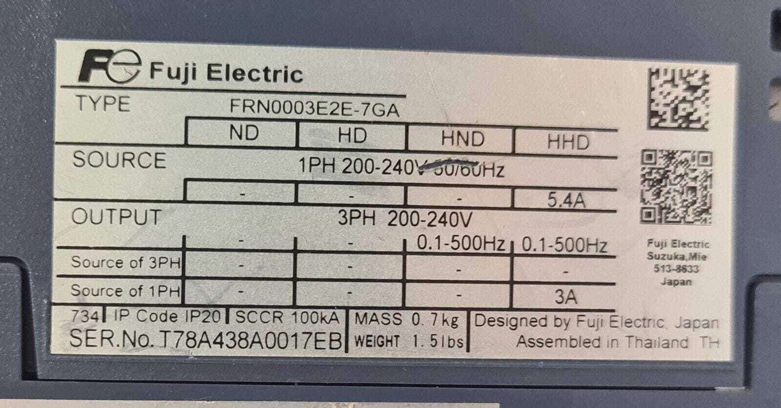 Fuji Electric FRENIC-ACE Drive FRN0003E2E-7GA Multi Inverter Motor Drive