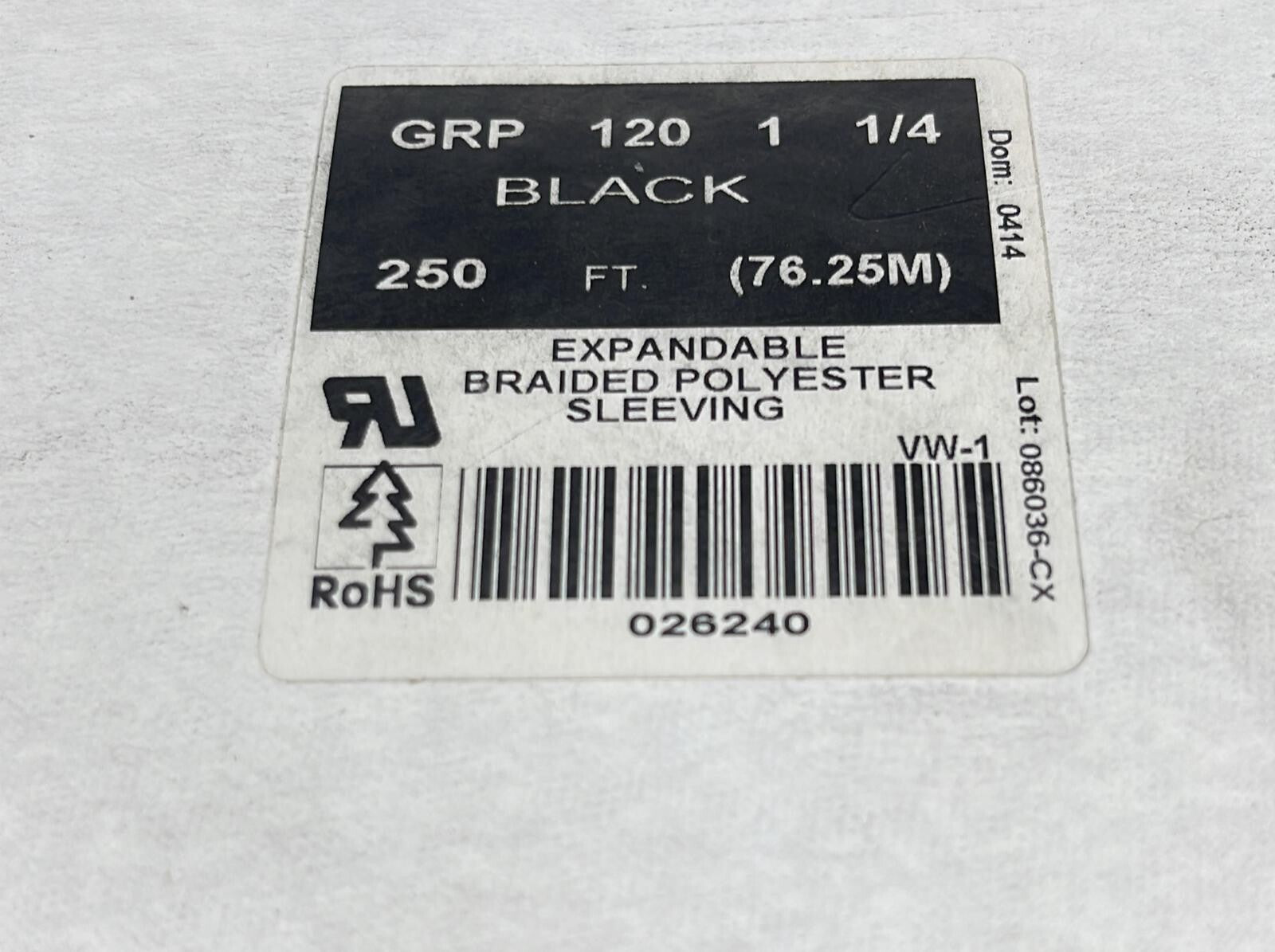 NEW - ALPHA WIRE GRP 120 1 1/4 BLACK 250FT / 76.25M EXPANDABLE BRAIDE