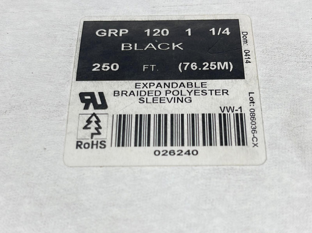 NEW - ALPHA WIRE GRP 120 1 1/4 BLACK 250FT / 76.25M EXPANDABLE BRAIDE