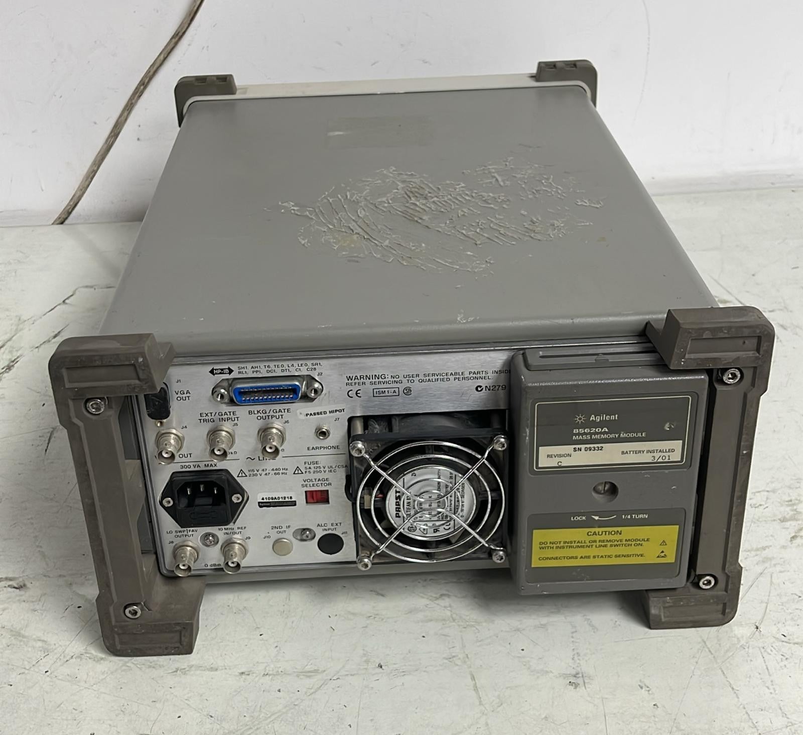 Agilent 8563EC spectrum analyzer rear panel with RF and I/O connectors