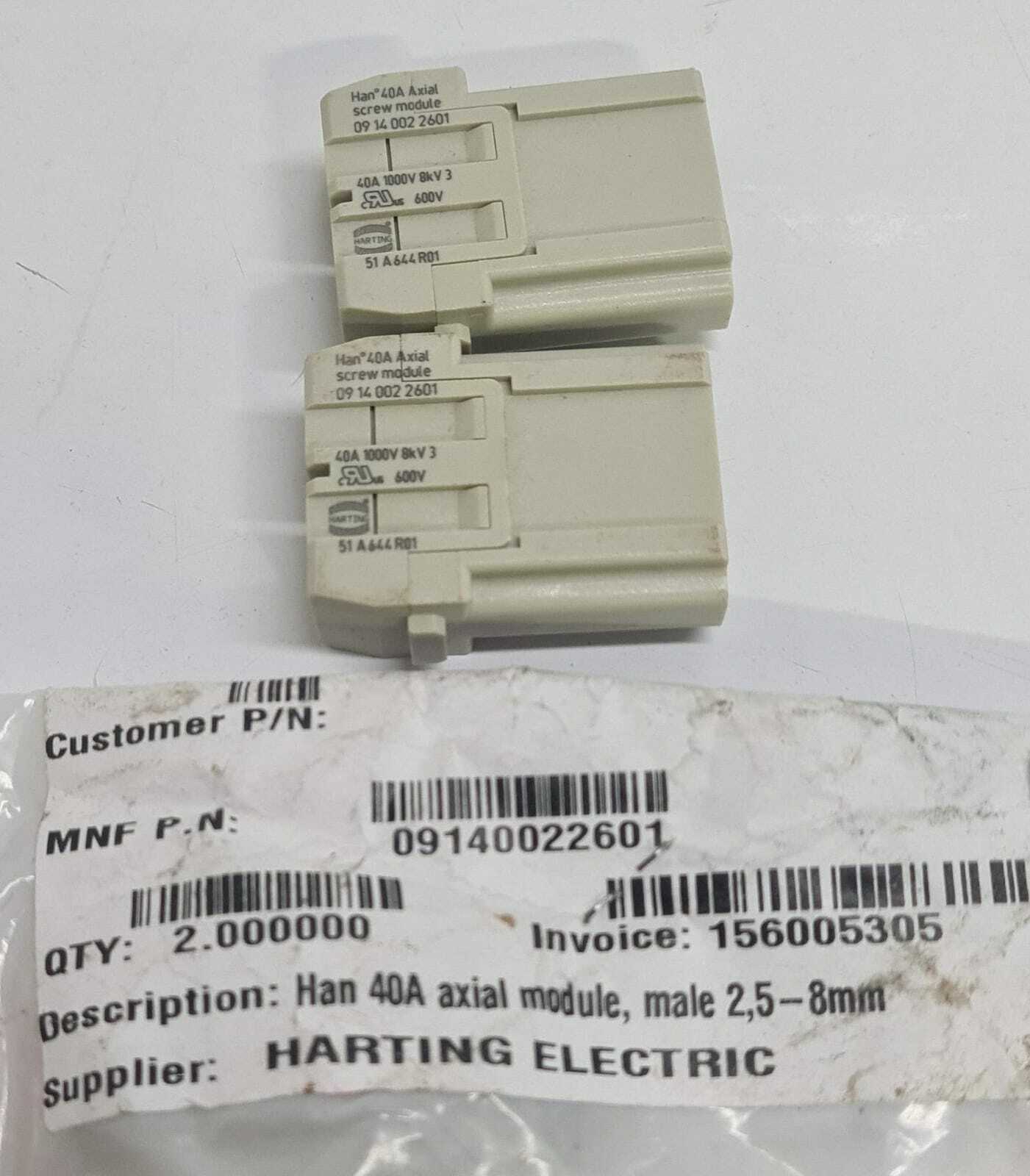 [LOT OF 3] HARTING Han 40 A Axial Screw Module 09140022601 Termination 51A644R01