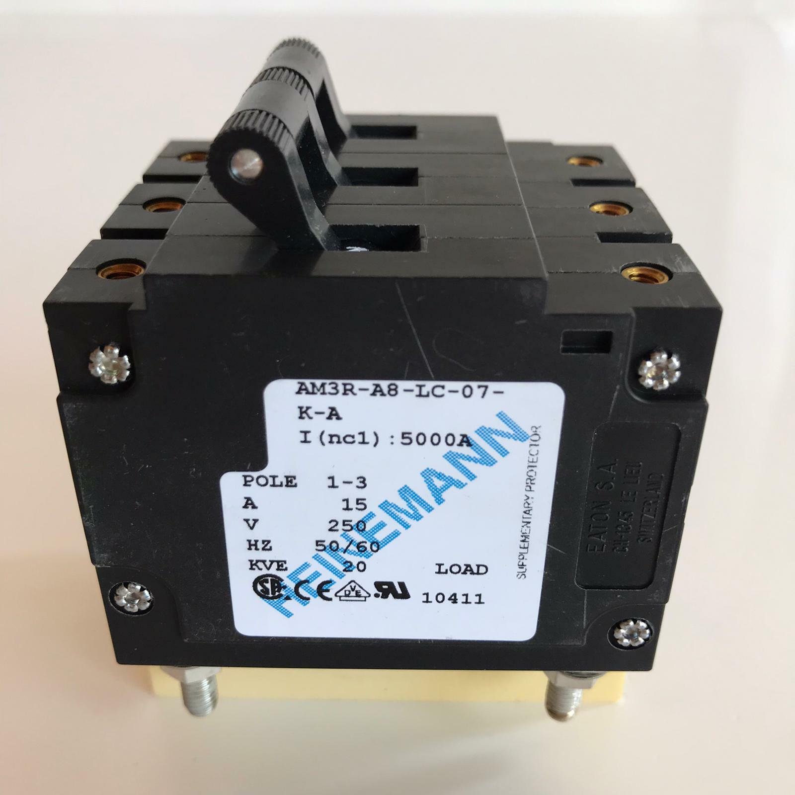 1X HEINEMANN AM3R-A8-LC-07-K-A 15A 250V 50/60Hz 20KvA CIRCUIT BREAKER