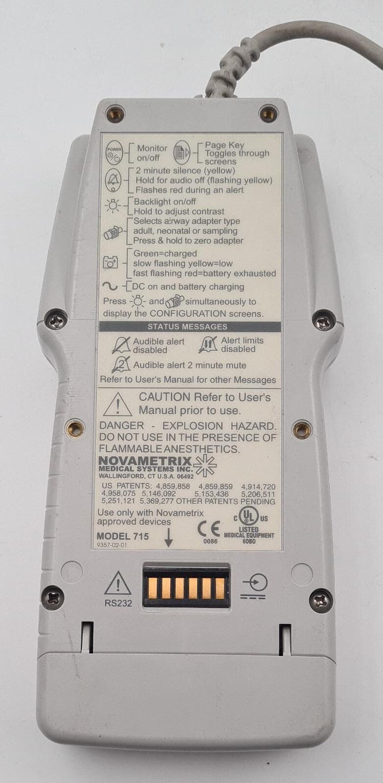 Novametrix Capnography/Oximetry TIdal Wave Sp 715 - FOR PARTS