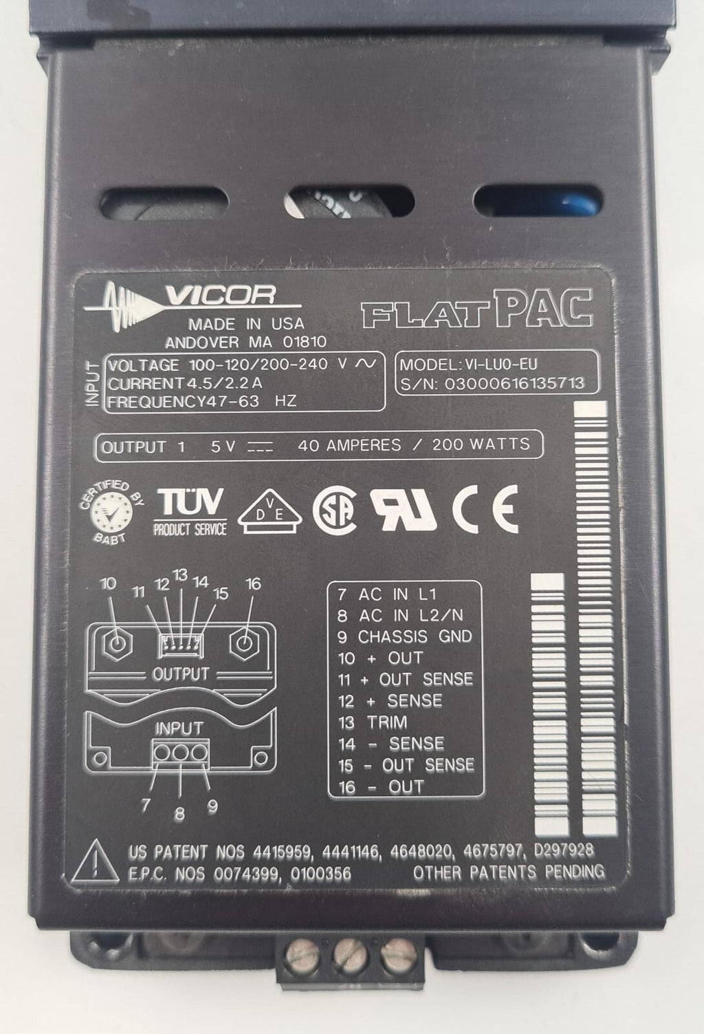 VICOR FlatPAC V1-LU0-EU Power Supply 200W 5V
