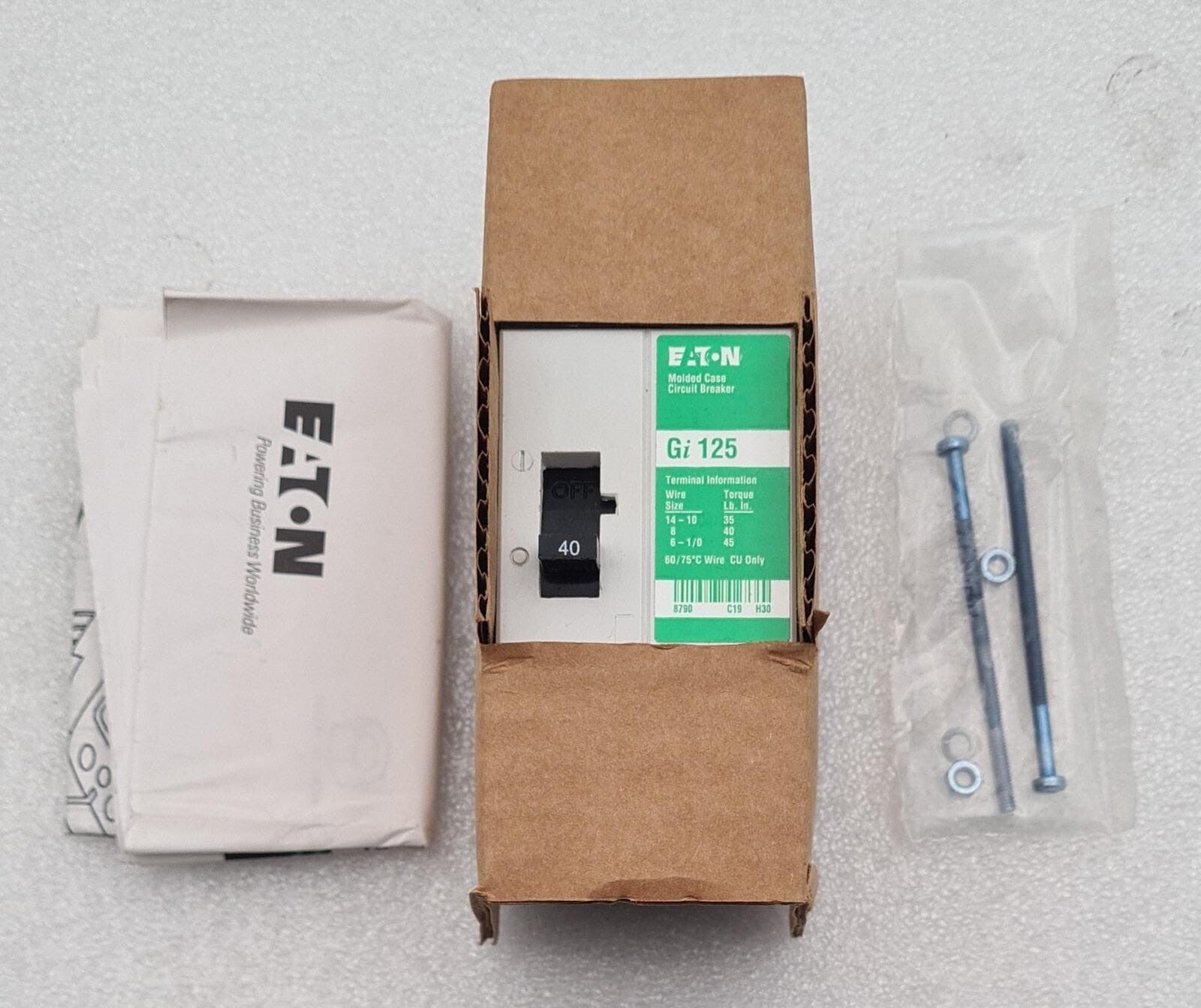 NEW- Eaton GI2040 Gi 125 Molded Case Industrial Circuit Breaker 40A 415VAC 2Pole