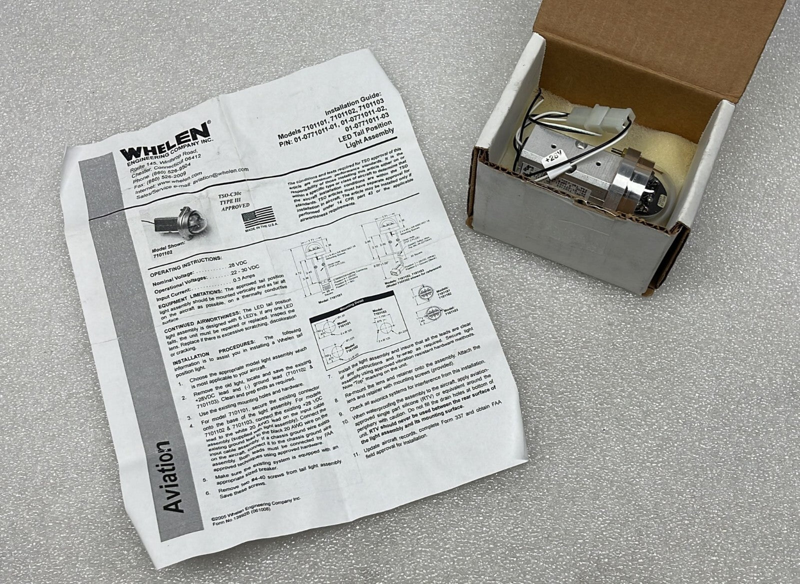 WHELEN Strobe Beacon 7101103 01-0771011-03 28VDC CESSNA LED TAIL POSITION LIGHT