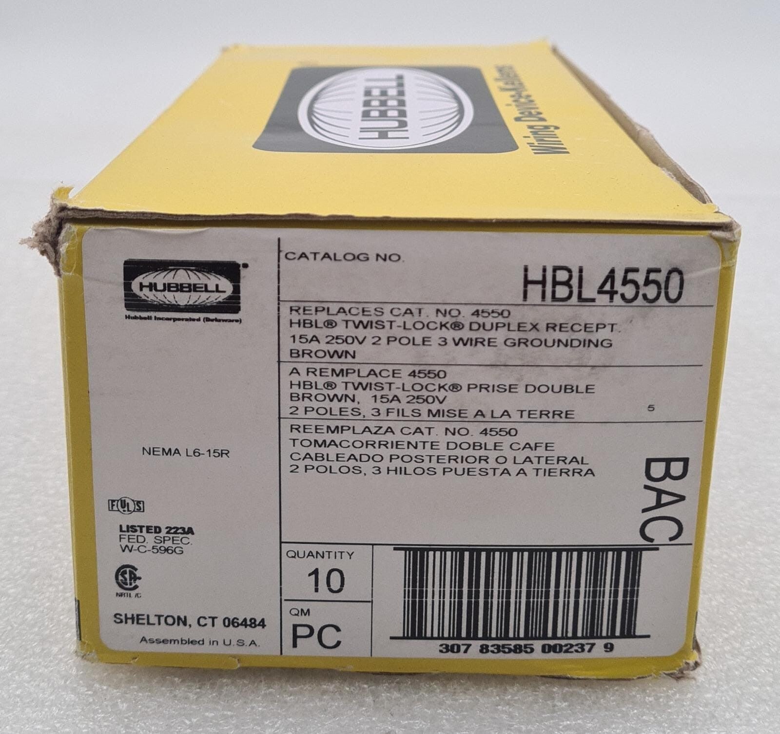 [LOT 10] NEW BOX- HUBBELL HBL4550 BROWN 15A 250V Twist Lock Duplex 2 POLE 3 WIRE