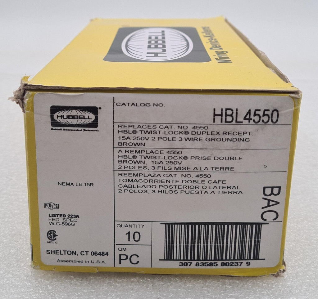 [LOT 10] NEW BOX- HUBBELL HBL4550 BROWN 15A 250V Twist Lock Duplex 2 POLE 3 WIRE