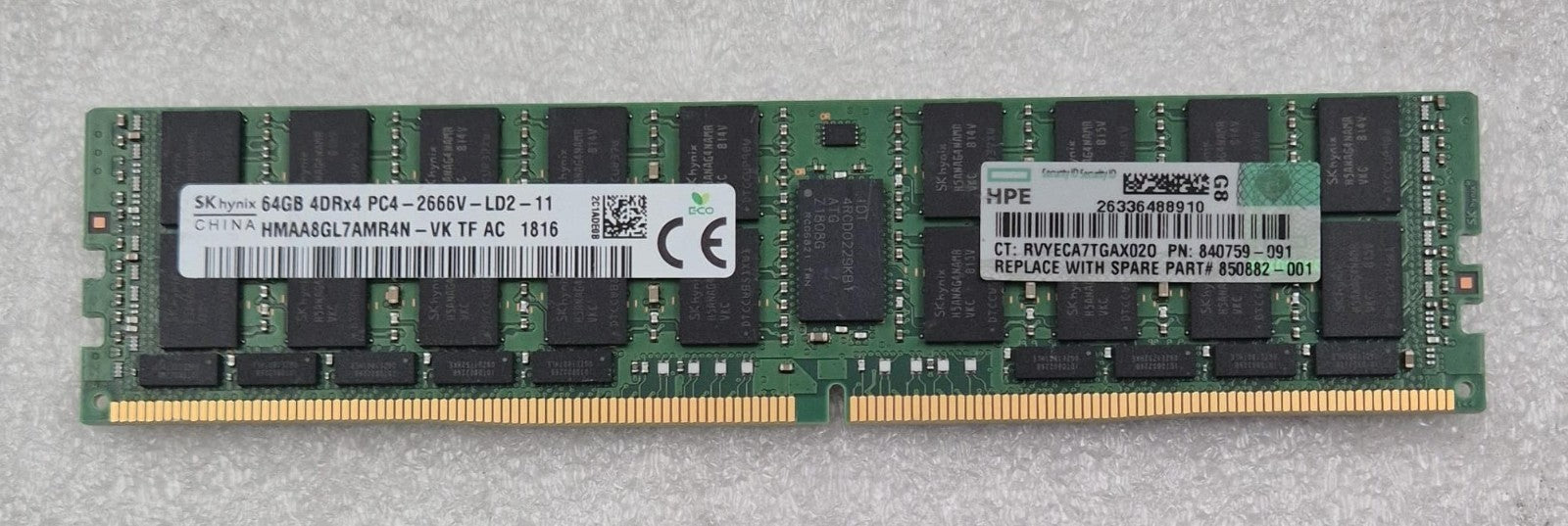 SK Hynix 64GB 4DRx4 PC4-2666V HMAA8GL7AMR4N-VK Server Memory RAM HPE 840759-091