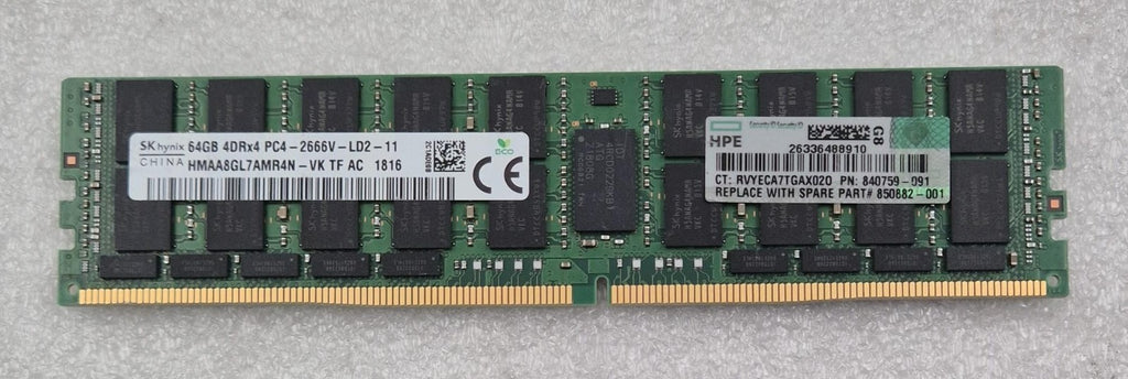 SK Hynix 64GB 4DRx4 PC4-2666V HMAA8GL7AMR4N-VK Server Memory RAM HPE 840759-091