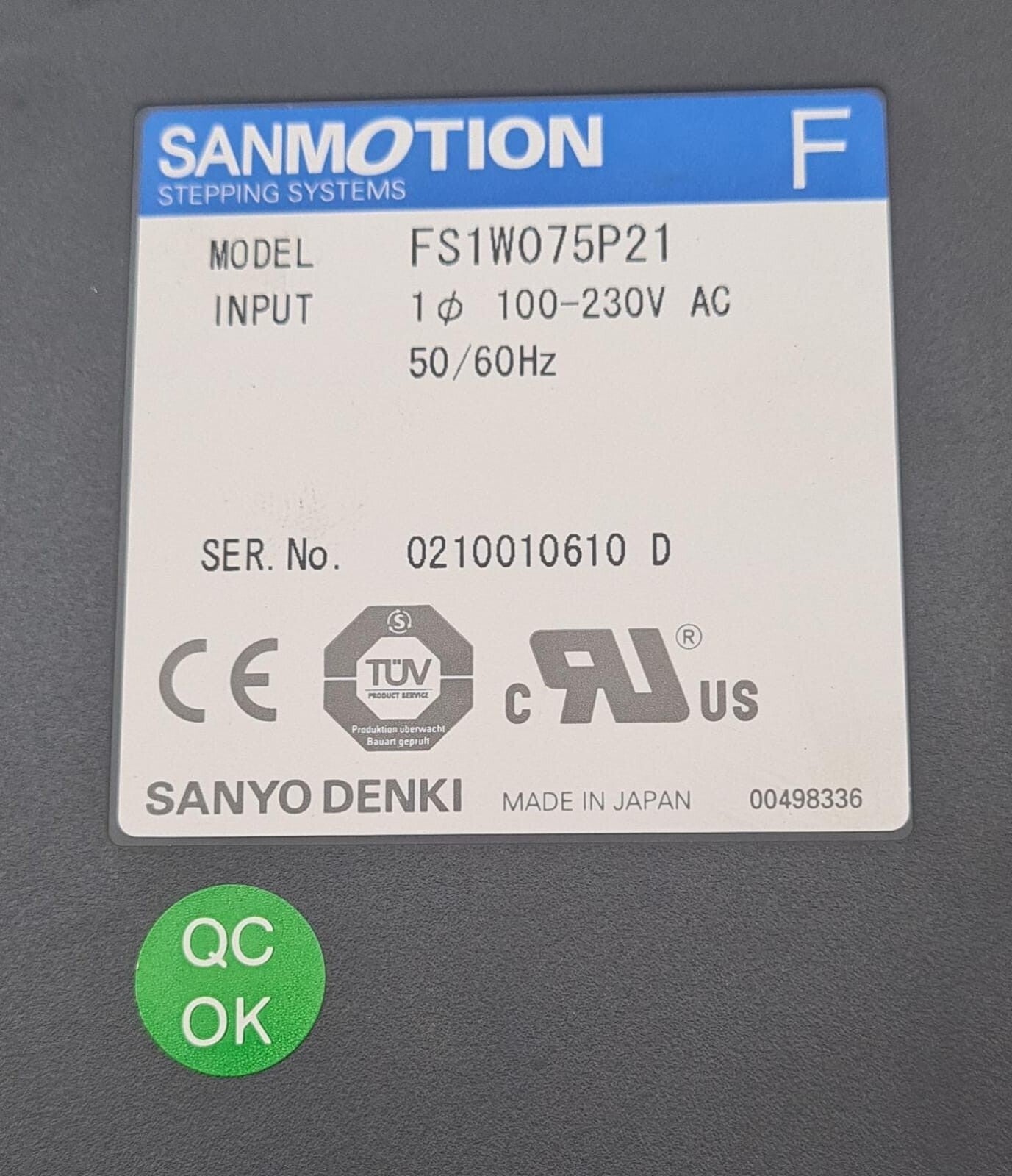 SANYO DENKI FS1W075P21 SANMOTION Stepping Systems Servo Drive 100-230V