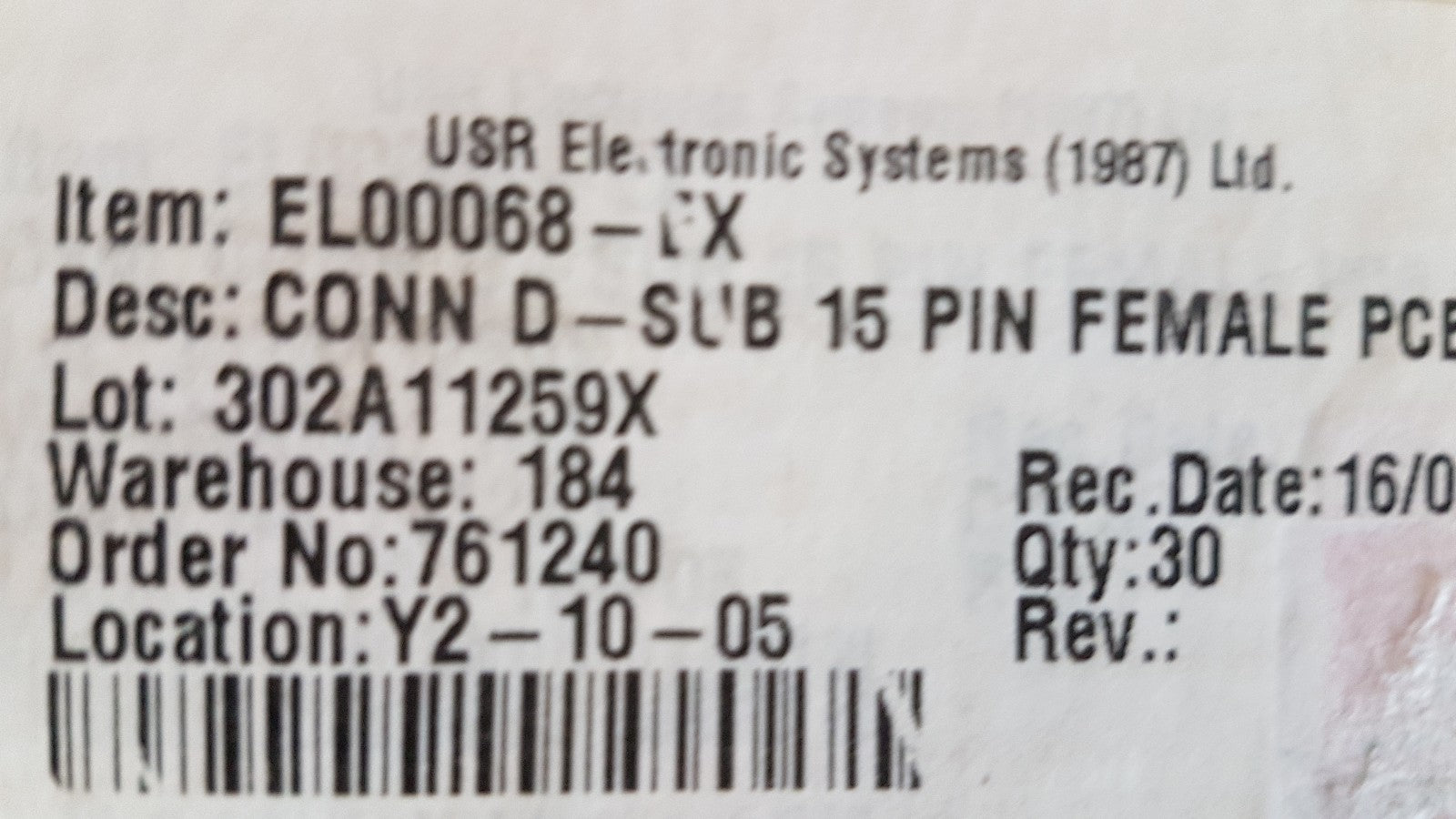 Conec Connector D Sub 15 Pin Female Pcb R 302A11259X El 00068 Ex Lot Of 30