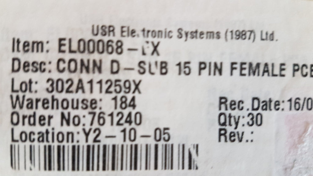 Conec Connector D Sub 15 Pin Female Pcb R 302A11259X El 00068 Ex Lot Of 30