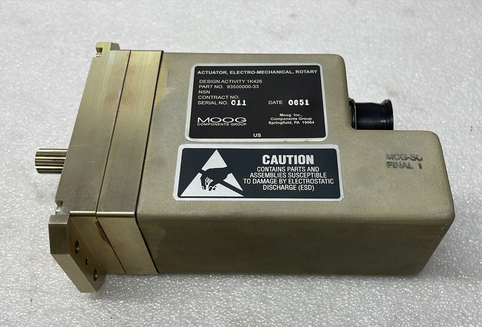 MOOG ROTARY ACTUATOR ELECTRO-MECHANICAL 935 NSN Activity 1K426