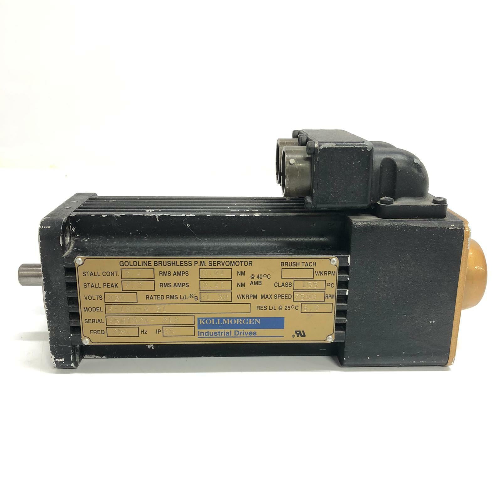 Kollmorgen B-102-A-31 Goldline Brushless P.M. Servo Motor 7500Rpm