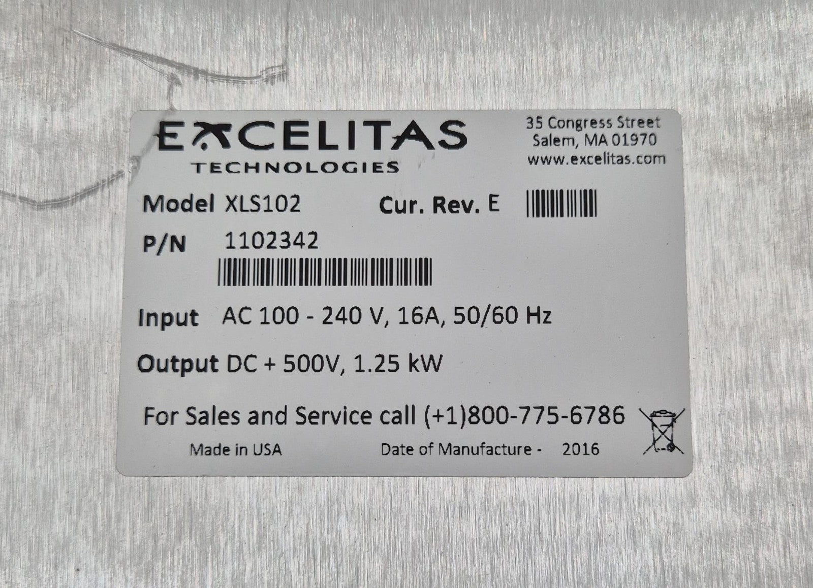 EXCELITAS Technologies XLS102 1102342 Rev E Power Supply 100-240V **AS-IS**