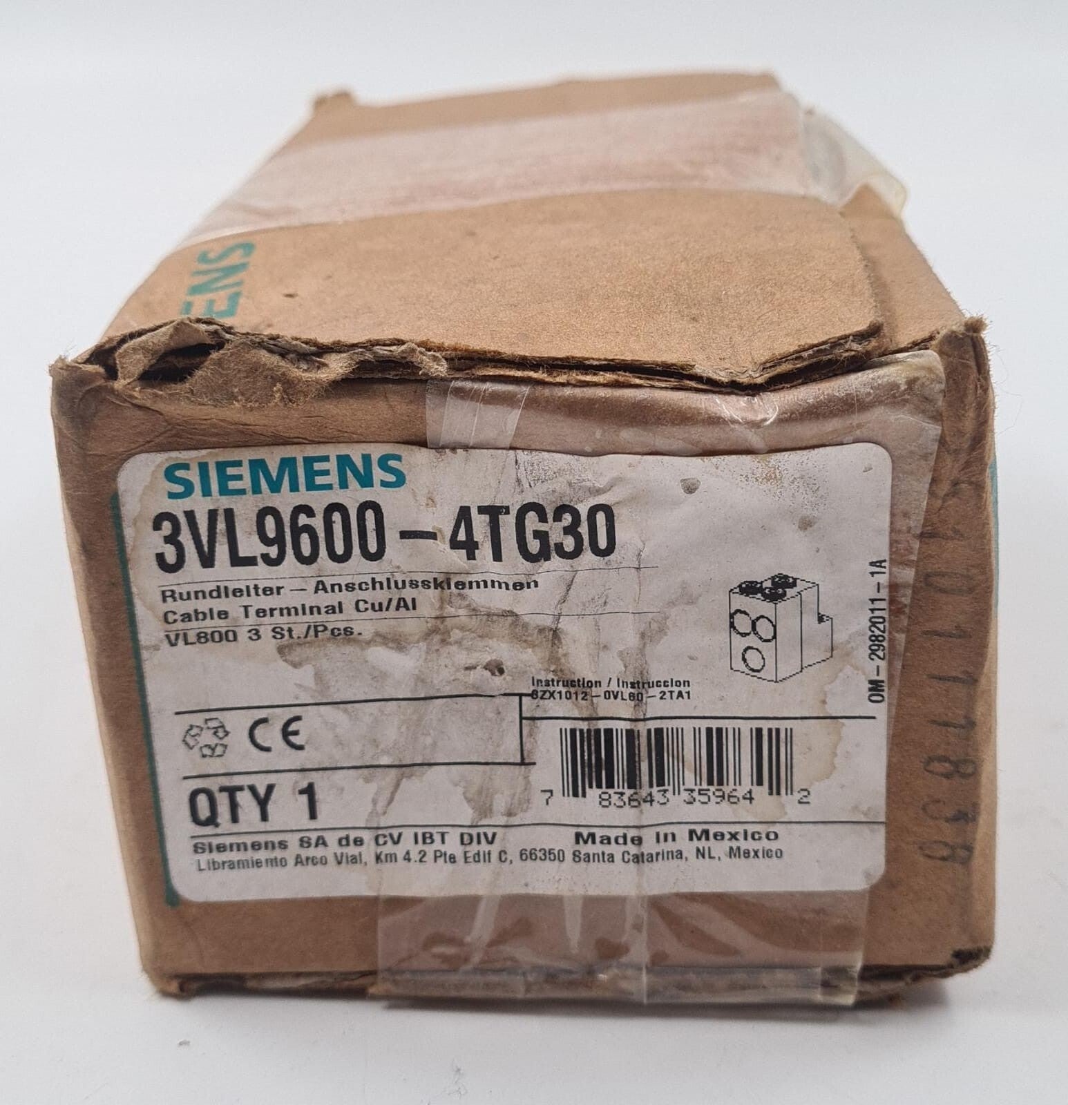 NEW - Siemens 3VL9600-4TG30 Multiple Feed-in Cable Terminal (Pack of 3*  ILSCO)