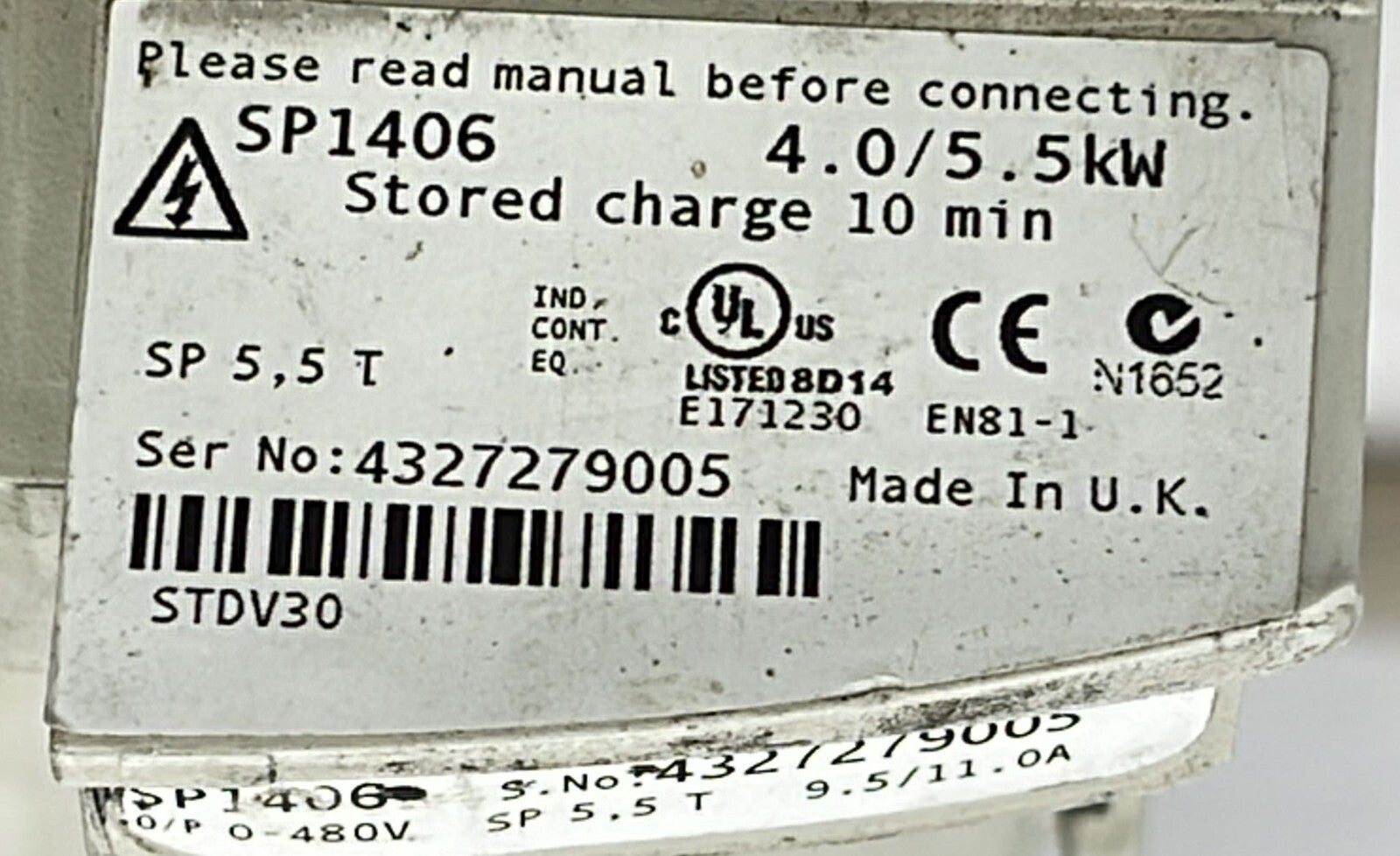 Emerson Unidrive SP1406 380-480V 4.0/5.5kW 50-60Hz Frequency Converter **AS-IS