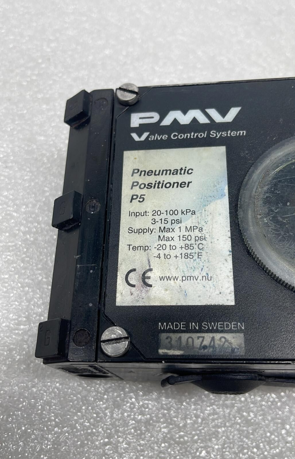PMV PNEUMATIC POSITIONER P5 S/N 310742 20-100kPa 3-15 psi **AS IS