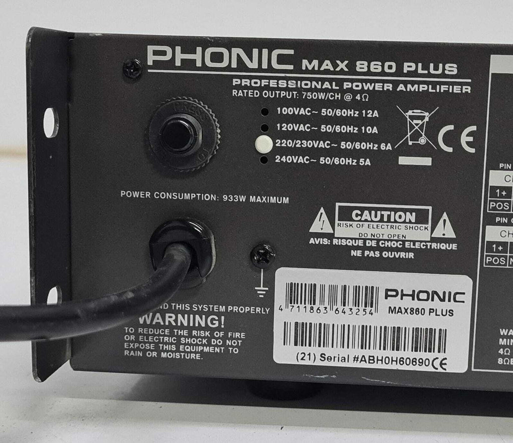 PHONIC MAX 860 Plus Professional Power Amplifier 2 Channel