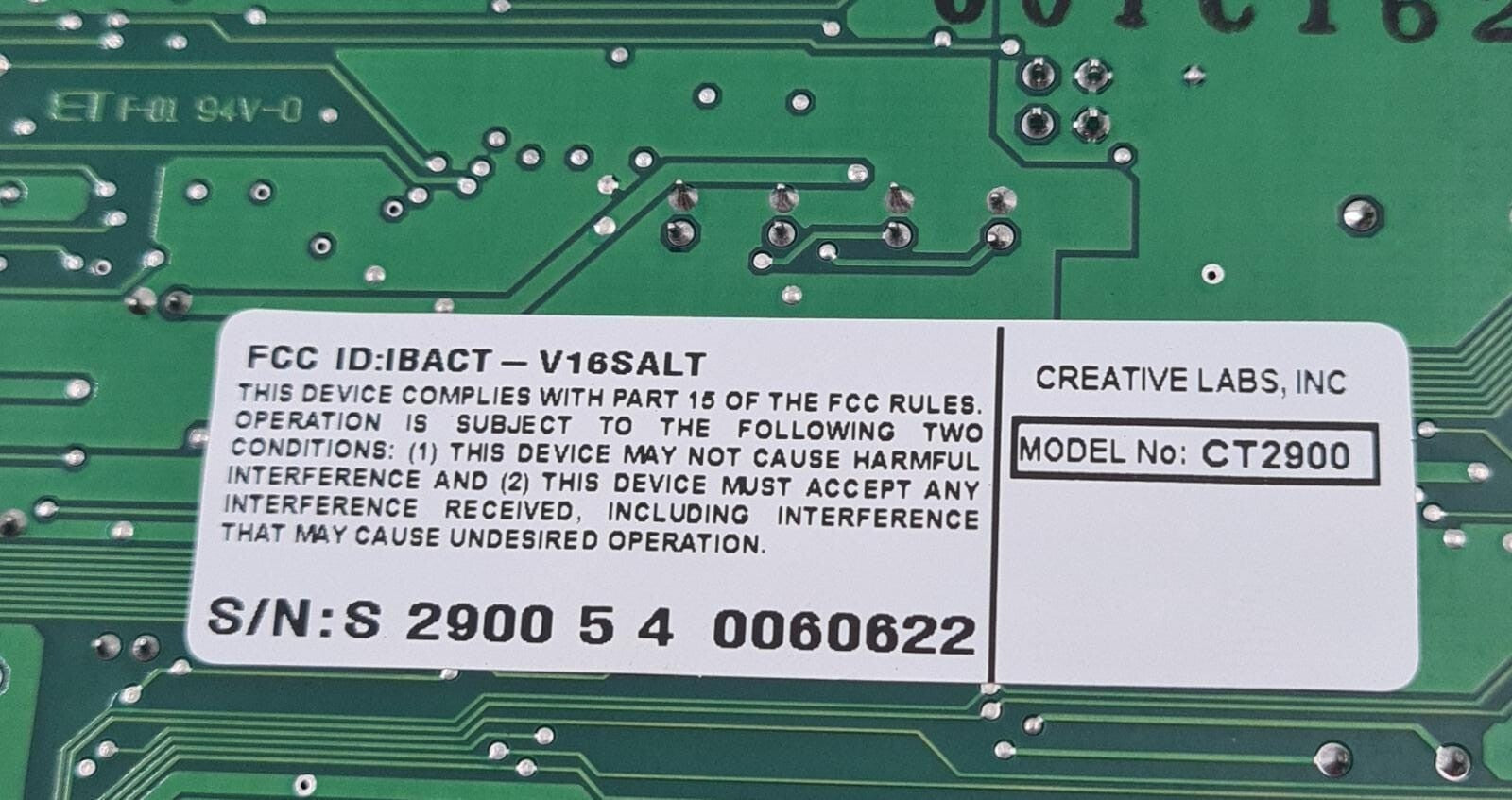 Creative Technology Labs CT2900 IBACT-V16SALT ISA Interface Sound Card Board