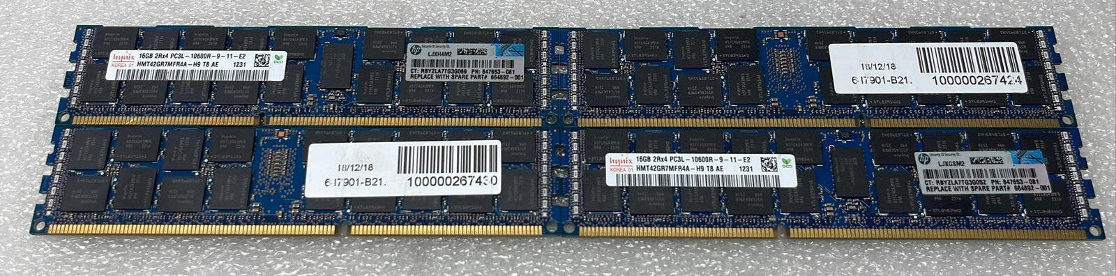 [LOT 4] SK HYNIX 16GB 2Rx4 PC3L-10600R HMT42GR7MFR4A-H9 ECC SERVER MEMORY RAM
