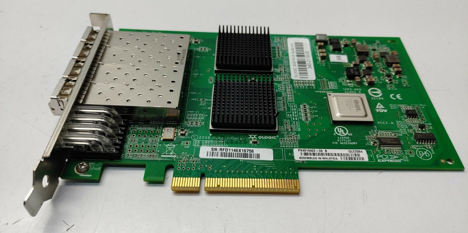 QLogic QLE2564 Quad Port FC HBA PCI-E 4 Port + 4x 8Gb Transceivers Fiber Channel