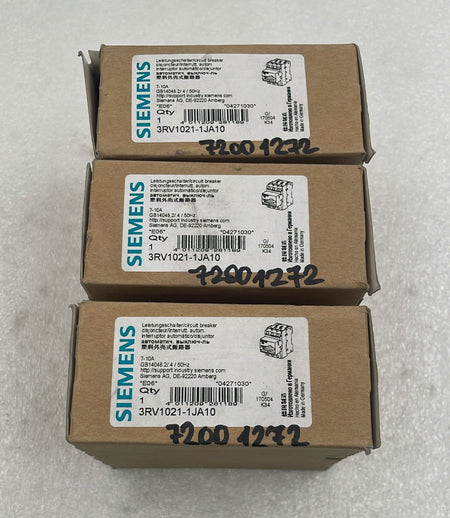Siemens 3RV1021-1JA10 SIRIUS motor protection circuit breaker boxes lot of 3