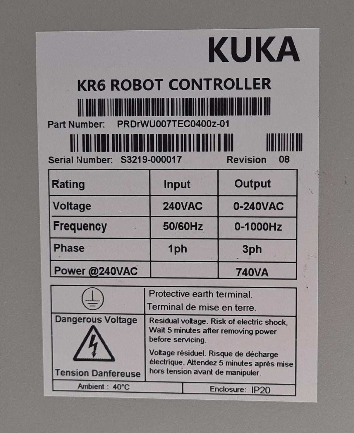 KUKA KR6 ROBOT CONTROLLER PRDrWU007TEC0400z-01 / SERVOTRONIX POWER **AS-IS**