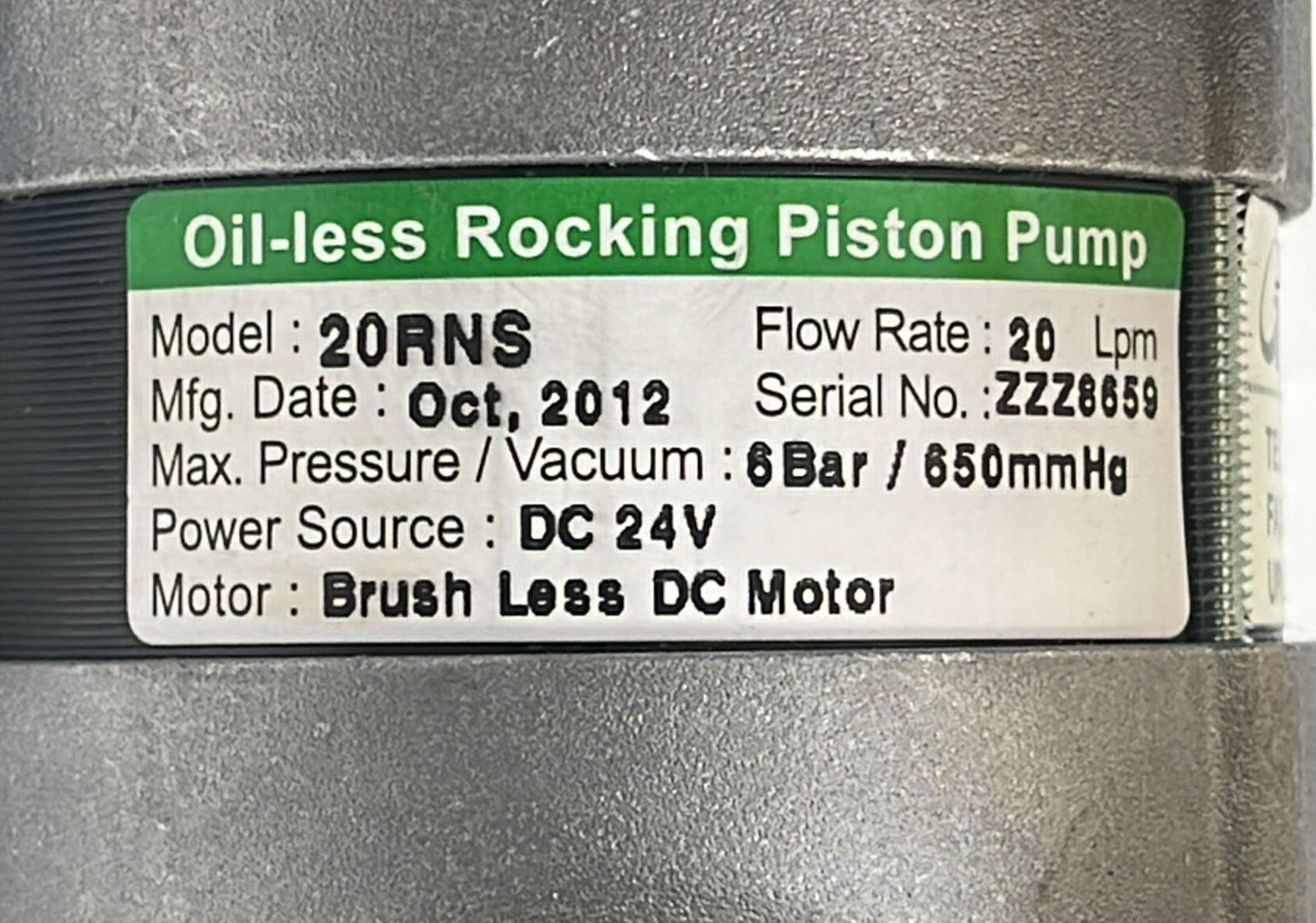 Lumenis LightSheer Duet SA-1102920-B Oil-less G&M 20RNS Rocking Piston Pump